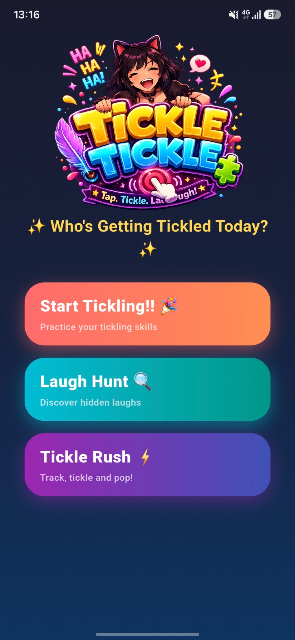Tickle Tickle home screen with all modes unlocked