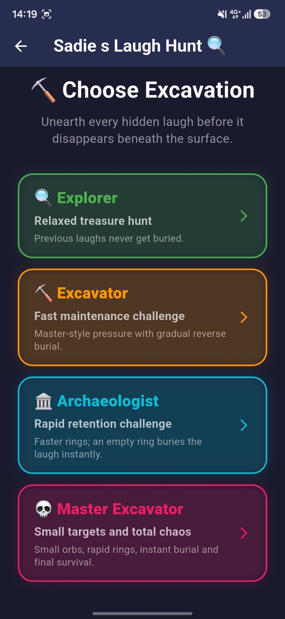 Laugh Hunt difficulty selection