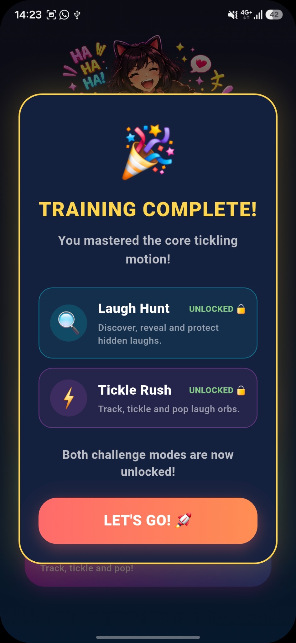 Training complete unlock celebration